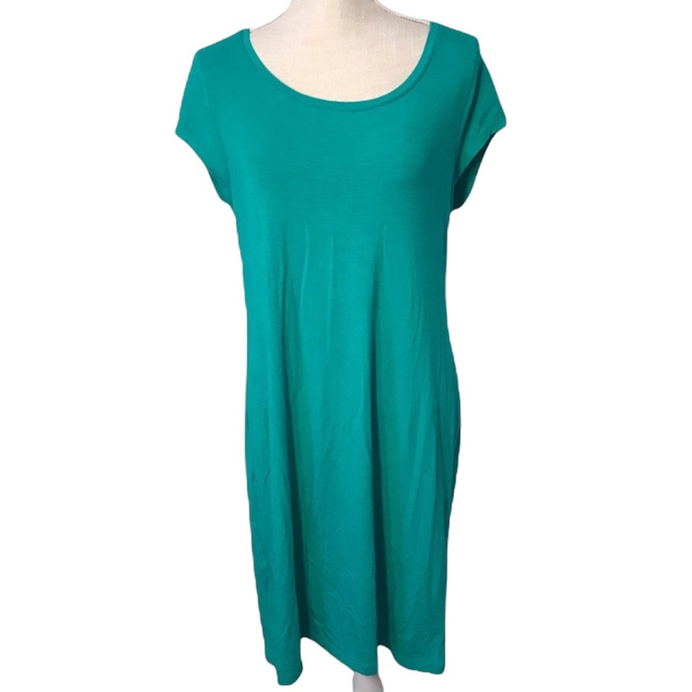 Chicos Zenergy blue green teal short sleeve flowy dress size 1 / medium